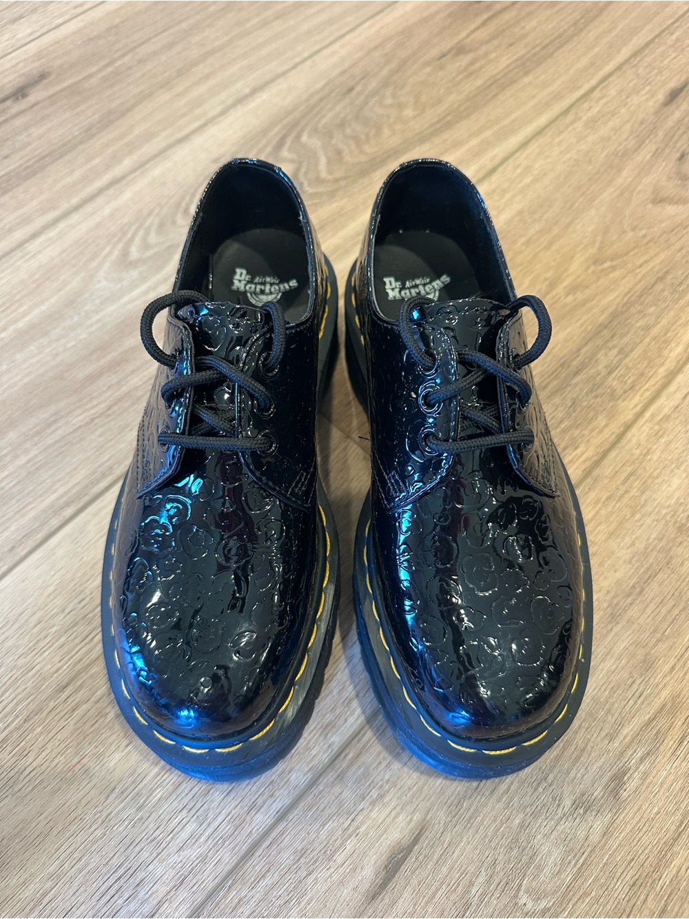 Dr. Martens Black Patent Floral 3-Eye Shoes
